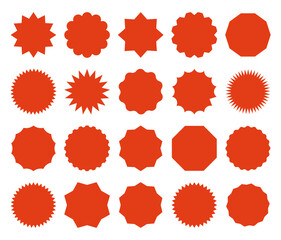 Starburst price stickers. Star sale banners, red explosion signs, sunburst speech bubbles. Vector set on white backgrounds