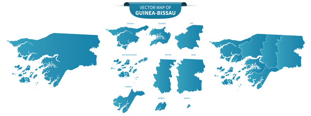 blue colored political maps of Guinea-Bissau isolated on white background
