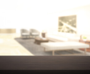 Table Top And Blur Living Room Of  Background