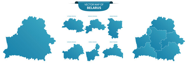 blue colored political maps of Belarus isolated on white background