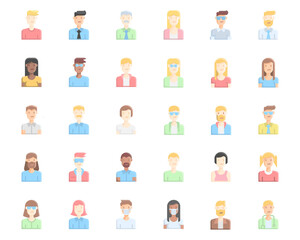 Avatar people icons flat color vector illustration