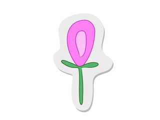 Sticker of tattoo pink flower in modern style. Hand drawing vector illustration color