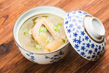 Chinese cuisine: pigeon stew mushroom soup
