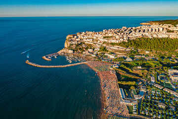 aerial drone view of peschici coastal town in gargano puglia italy