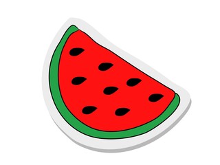 Sticker of tattoo red watermelon in modern style. Hand drawing vector illustration color