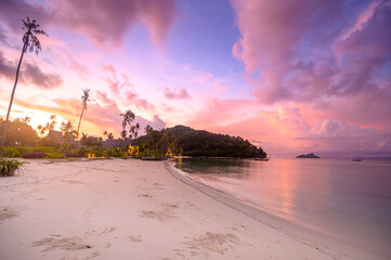 Beautiful view of  Phi Phi island at sunset in Thailand , Travel destination concept.