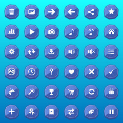 GUI buttons flat set design deluxe shape for games color blue. Vector illustrator