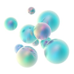 Mint green balls silver gradient colors isolated background. Abstract bubble glossy pastel 3d geometric shape object illustration render.