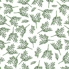 Pattern with watercolor green leaves