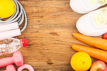 Female sport concept pink wood plank background,