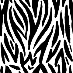 Seamless vector pattern with hand drawn zebra texure. Trendy naive style
