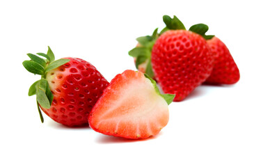 Stack strawberries on white background 