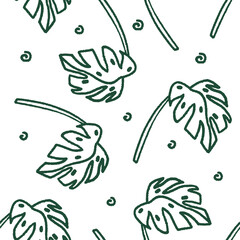 Seamless vector pattern with handr drawn tropical leaves. 