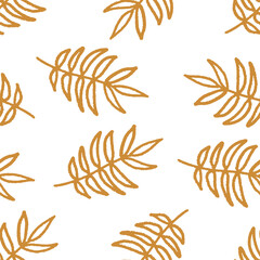 Seamless vector pattern with handr drawn tropical leaves. 