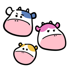 かわいい牛の親子　カラフル