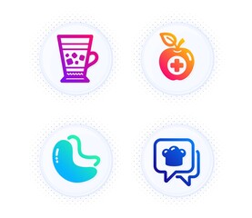 Cashew nut, Medical food and Frappe icons simple set. Button with halftone dots. Cooking hat sign. Vegetarian food, Apple, Cold drink. Chef. Food and drink set. Gradient flat cashew nut icon. Vector