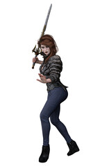 Caucasian Urban Fantasy Woman on Isolated White Background, 3D Rendering 3D illustration