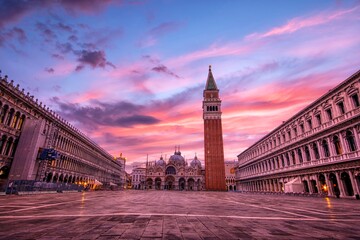 Saint Mark's square with campanile and basilica in Venice.