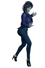 Obraz premium Caucasian Urban Fantasy Woman on Isolated White Background, 3D Rendering 3D illustration