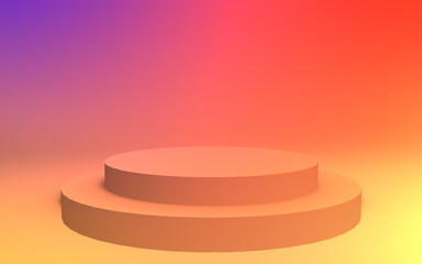 3d yellow orange and purple neon light cylinder podium minimal studio gradient colors background. Abstract 3d geometric shape object illustration render. Display for summer holiday product.