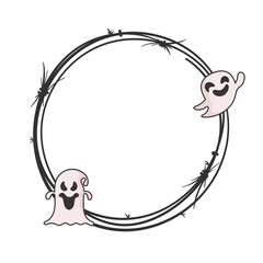 Illustration Vector of Halloween Wreath with Little Ghost