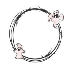 Illustration Vector of Halloween Wreath with Crazy Ghost
