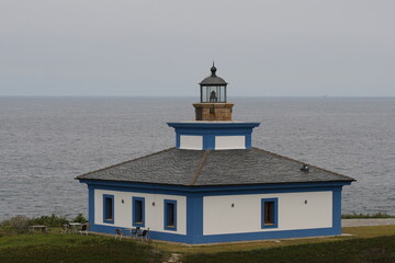 Lighthouse of Pancha Island. Beautiful  coastal landscape in  Ribadeo,Lugo. Galicia,Spain
