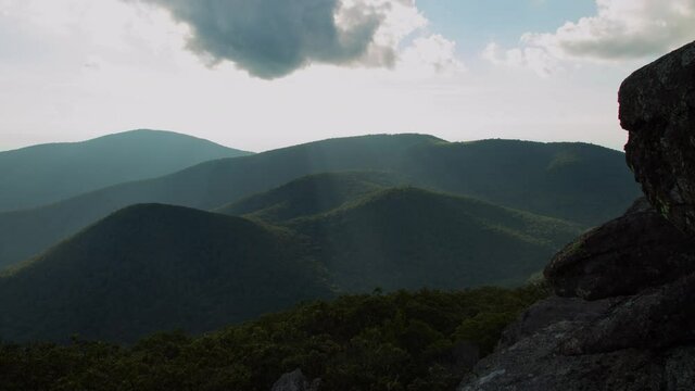 A time lapse of the sun setting behind Cole Mountain and the Appalachian Trail as seen from the summit of Mount Pleasant. Located in the Blue Ridge Mountains in Amherst County, Virginia.
