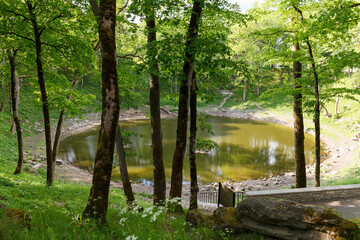 The lake in crater made by meteorite in Kaali on Saaremaa island, Estonia