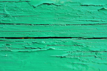 Green paint on a wooden board. Macro. Russia.