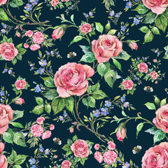  Seamless pattern lovely roses and peonies with foliage