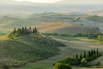 Sunrise in Val d'Orcia, colors of nature, a beautiful landscape