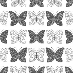 Seamless pattern in monochrome colors with butterfly, ornament for wallpaper, fabric or other design