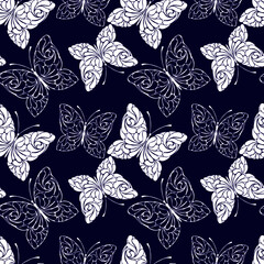 Seamless pattern in monochrome colors with butterfly, ornament for wallpaper, fabric or other design