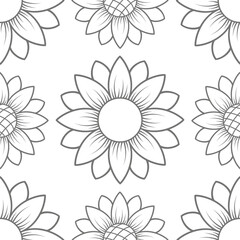 seamless pattern, sunflower flowers in monochrome colors, ornament for wallpaper and fabrics, scrapbooking