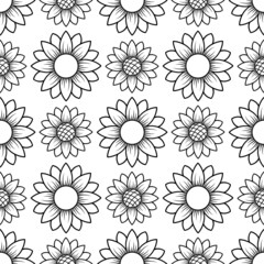 seamless pattern, sunflower flowers in monochrome colors, ornament for wallpaper and fabrics, scrapbooking