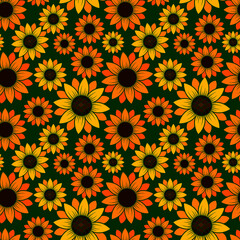 seamless pattern, stylized sunflower flowers in bright colors, ornament for wallpaper and fabrics, scrapbooking