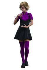 Black Witch Woman in Black Dress, 3D Rendering, 3D illustration
