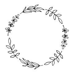 vector illustration, floral frame in doodle style in black, isolate on a white background