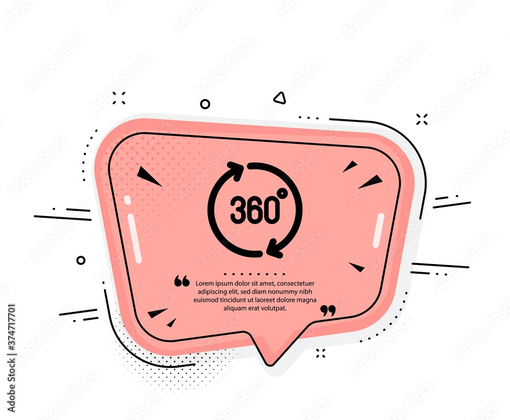 Poster 360 degrees icon. quote speech bubble. vr simulation sign. panoramic view symbol. quotation marks. c