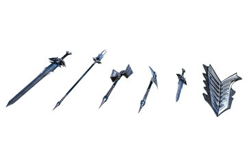Fantasy Weapons Sword Set, 3D Illustration, 3D rendering