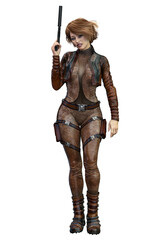 Scifi Woman on isolated white background, 3D Illustration, 3D rendering