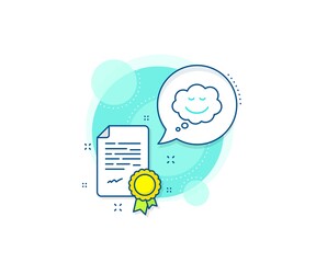 Chat emotion sign. Certification complex icon. Comic speech bubble with Smile line icon. Certificate or diploma document. Speech bubble sign. Vector