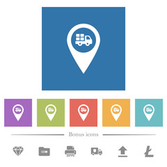 Transport service GPS map location flat white icons in square backgrounds