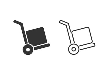 Vector line icon set cart with box on white. handcart icon