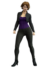 Fototapeta premium Caucasian Urban Fantasy Woman on Isolated White Background, 3D Rendering 3D illustration