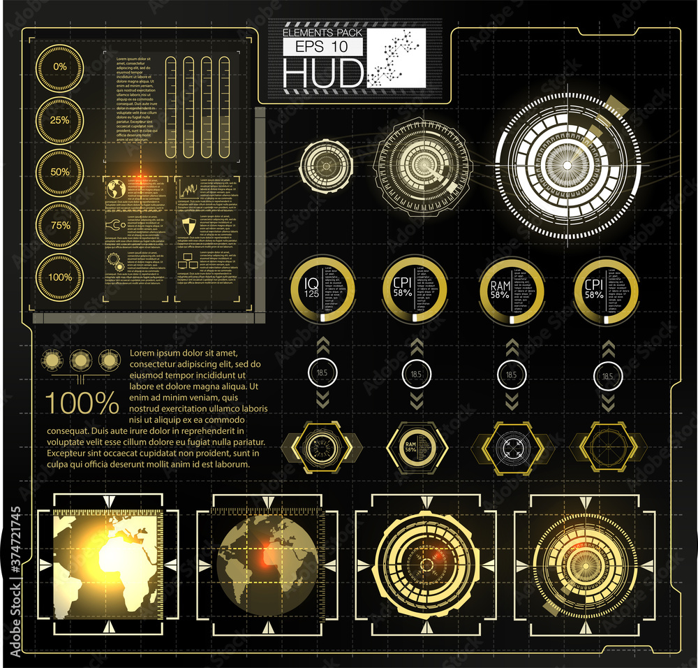 Poster futuristic vector hud interface screen design. digital callouts titles. hud ui gui futuristic user i