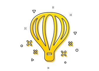 Sky trip sign. Air balloon icon. Flight transportation symbol. Yellow circles pattern. Classic air balloon icon. Geometric elements. Vector