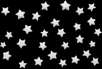 Seamless dark background of white paper stars on a black background. For printing on fabric or as a substrate for covers, booklets, books and other children's products