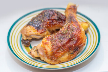 Baked chicken dish with honey and herbs.